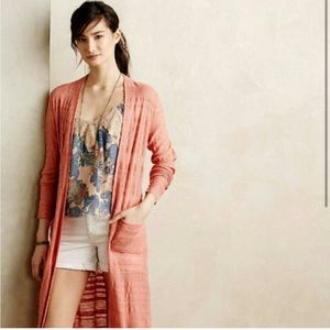 Anthropologie Moth coral long sweater duster